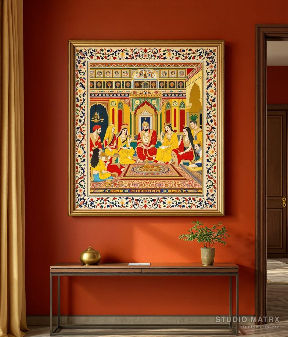 Mewar Royal Court Scene — Terracotta Wall