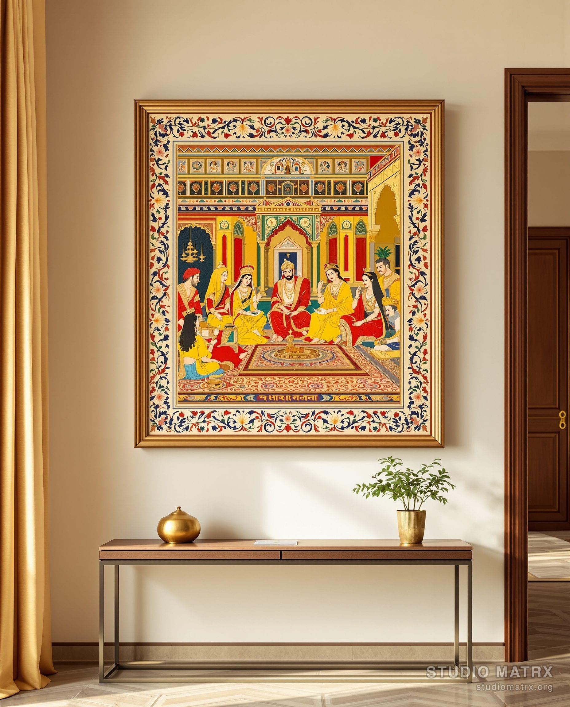 Mewar Royal Court Scene — Warm White Wall