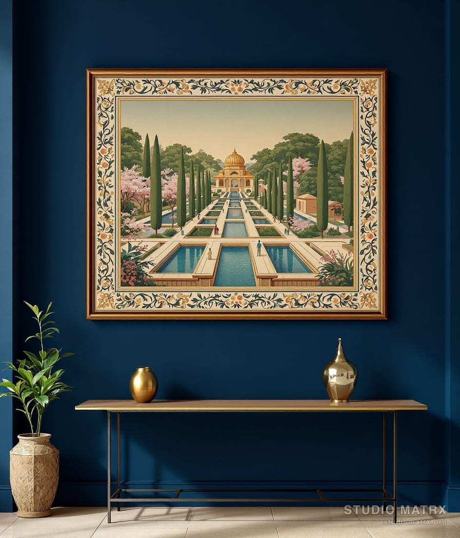 Mughal Charbagh Garden — Navy Wall