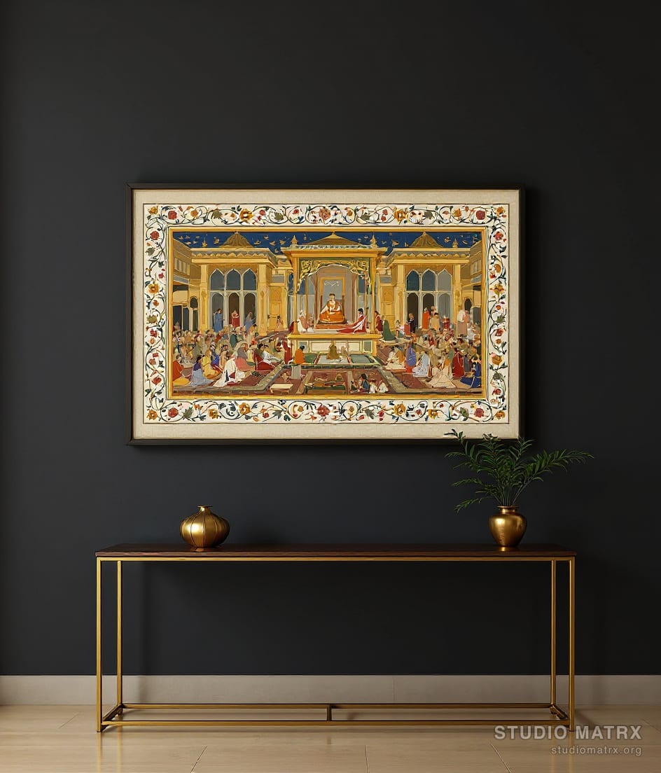 Mughal Durbar Court Scene — Charcoal Wall