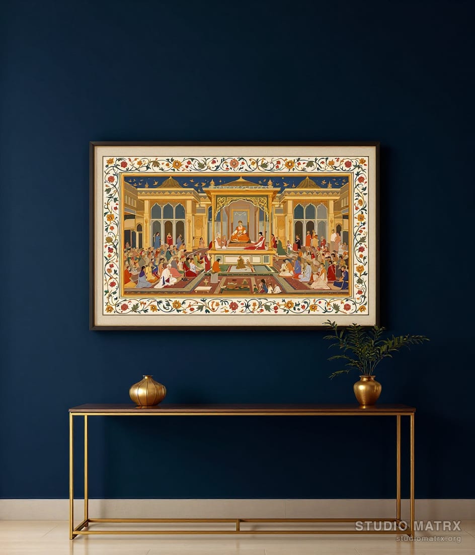 Mughal Durbar Court Scene — Navy Wall