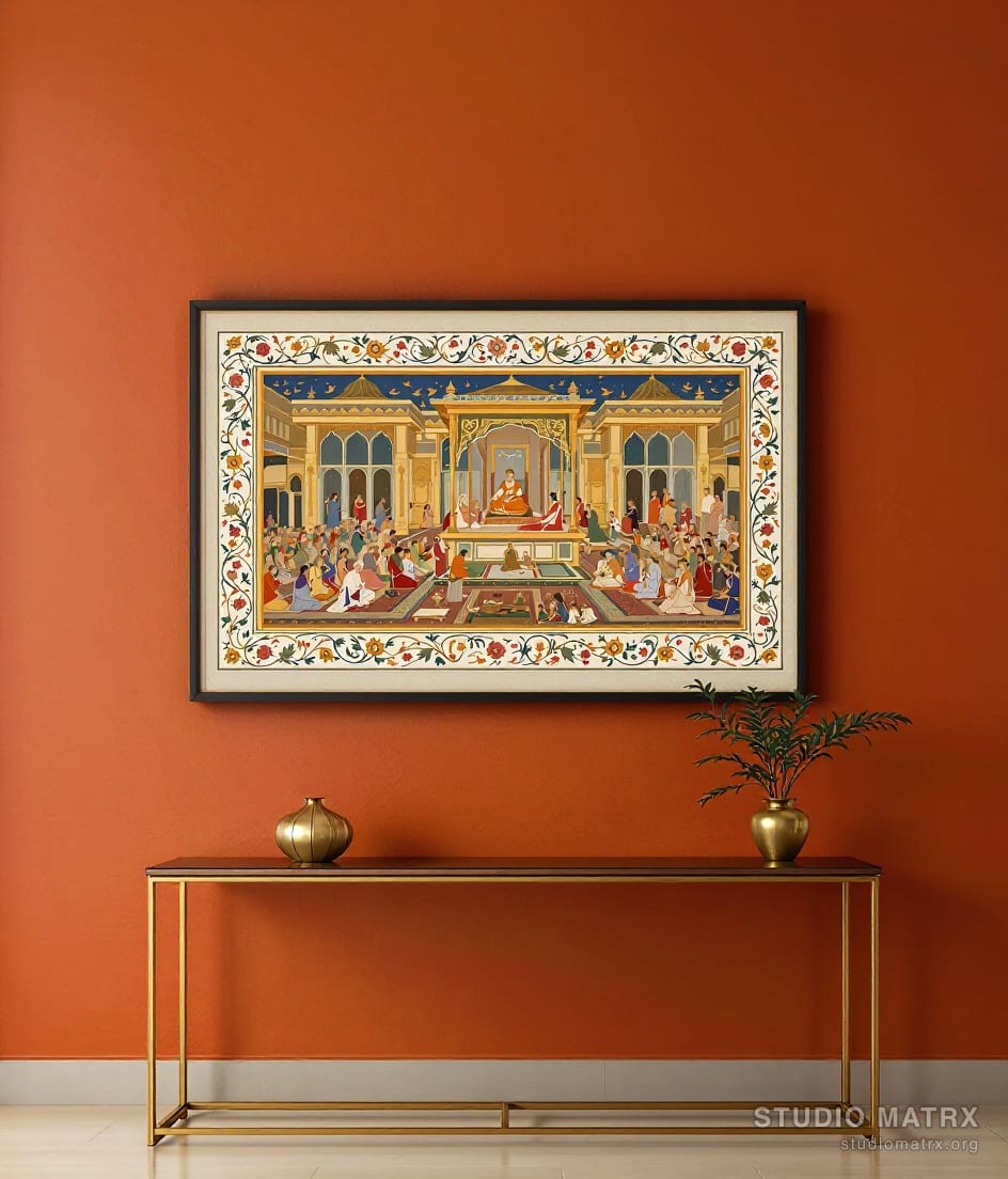 Mughal Durbar Court Scene — Terracotta Wall
