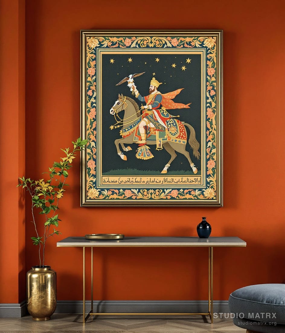 Mughal Falconry On Horseback — Terracotta Wall