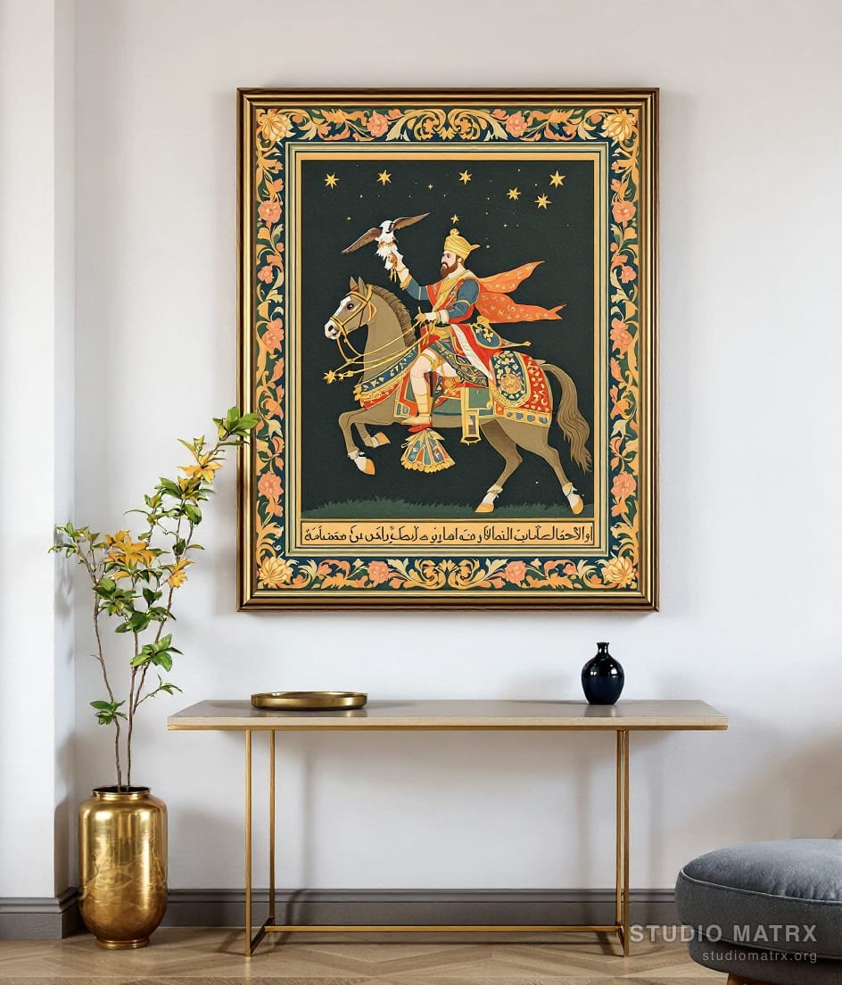 Mughal Falconry On Horseback — Warm White Wall