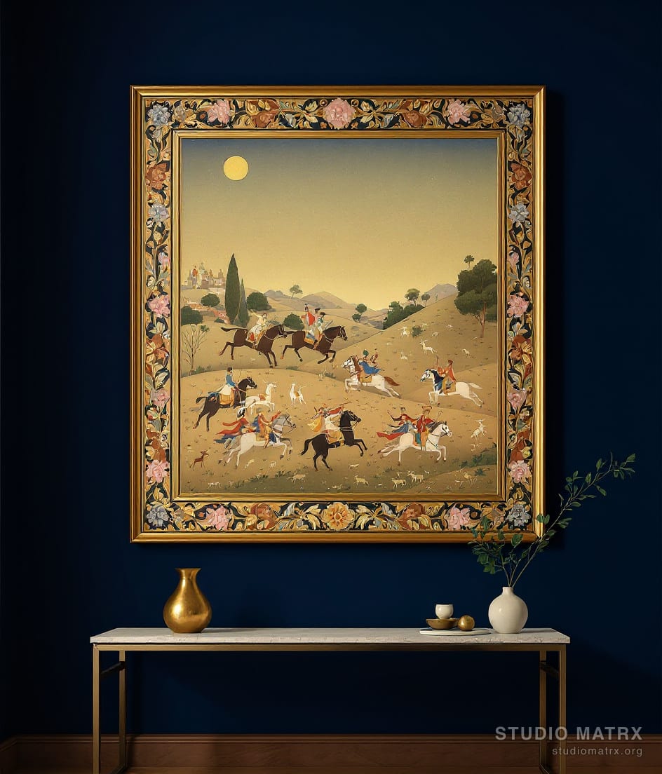 Mughal Royal Hunt — Navy Wall
