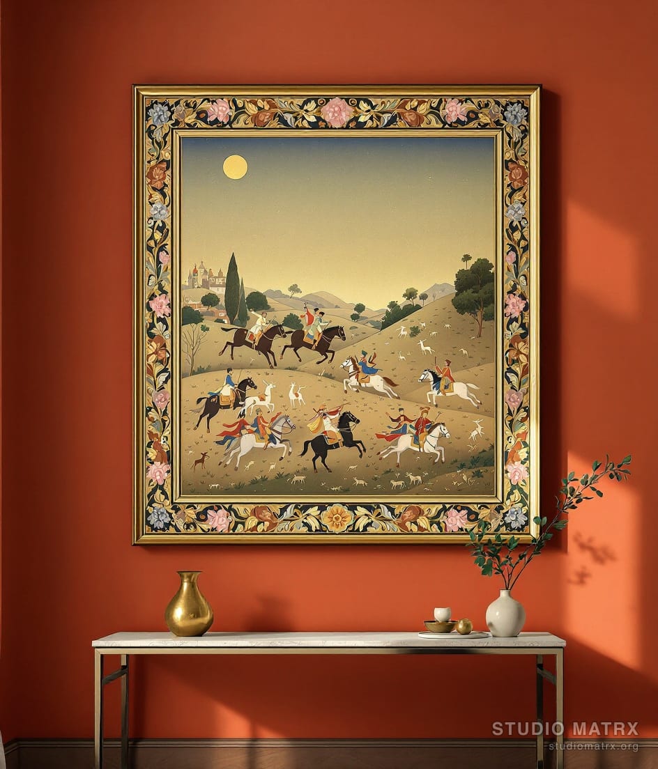 Mughal Royal Hunt — Terracotta Wall