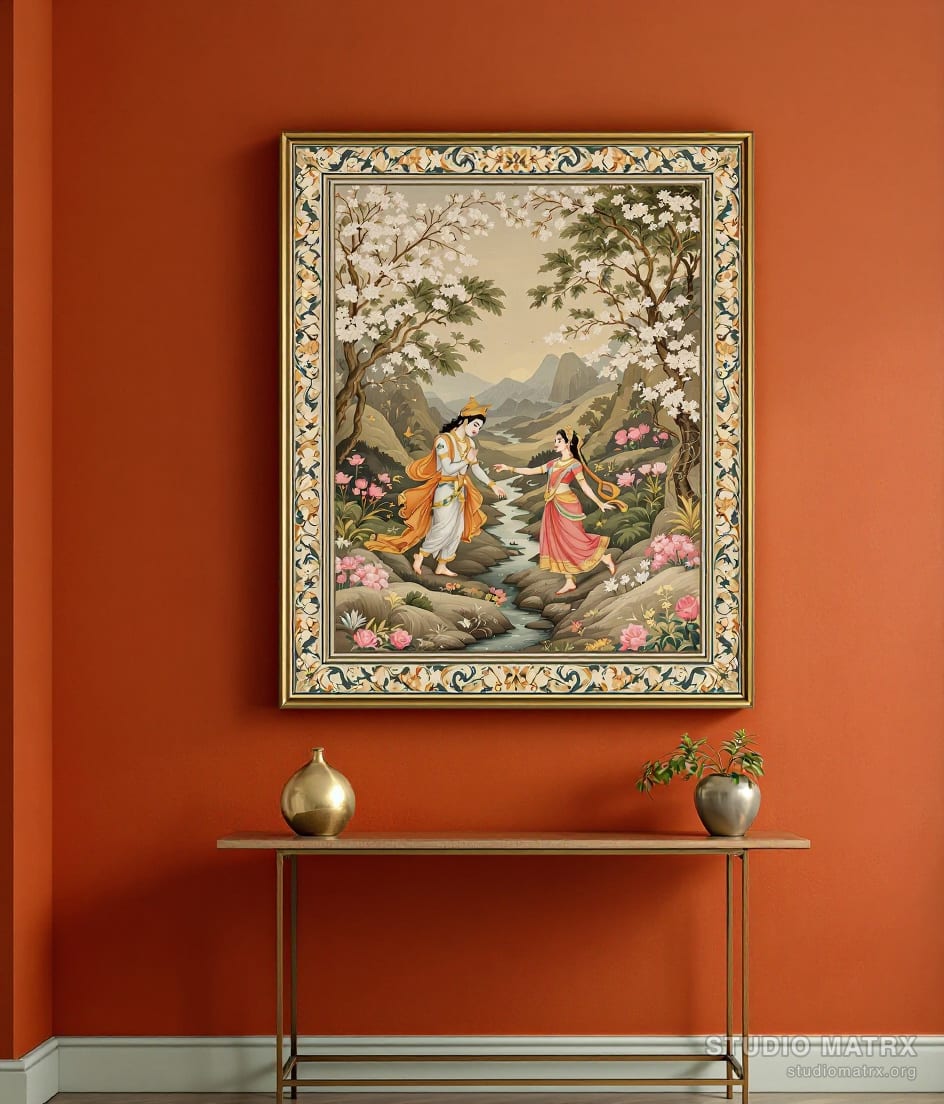 Radha Krishna In A Grove — Terracotta Wall