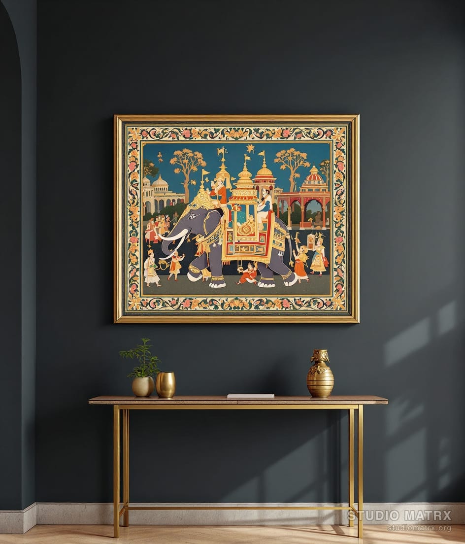 Royal Elephant Procession — Charcoal Wall