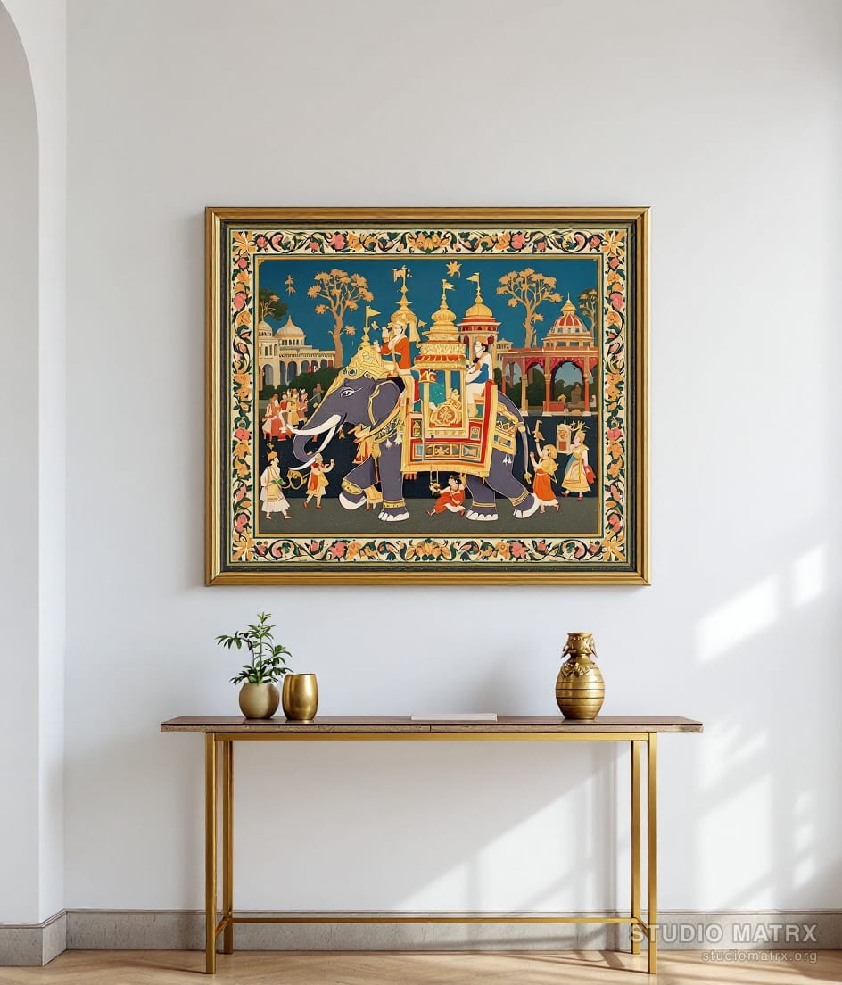 Royal Elephant Procession — Warm White Wall
