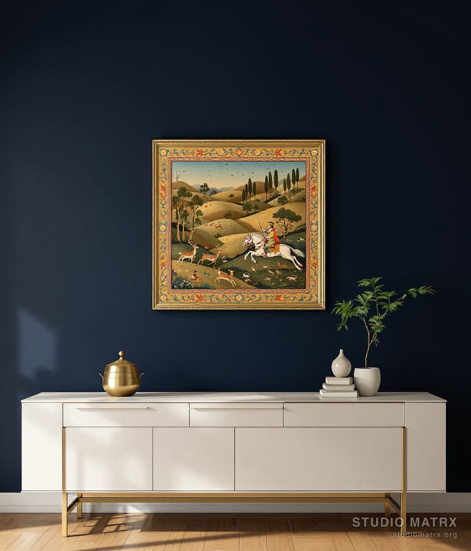 Ragamala Hunting Scene — Navy Wall