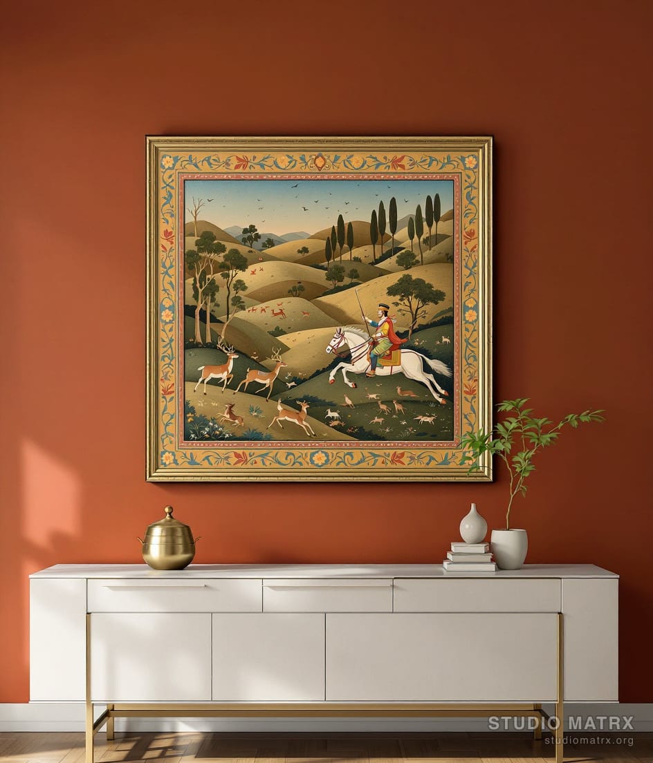 Ragamala Hunting Scene — Terracotta Wall