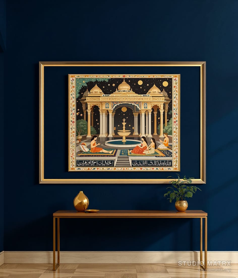 Courtly Pavilion Romance — Navy Wall