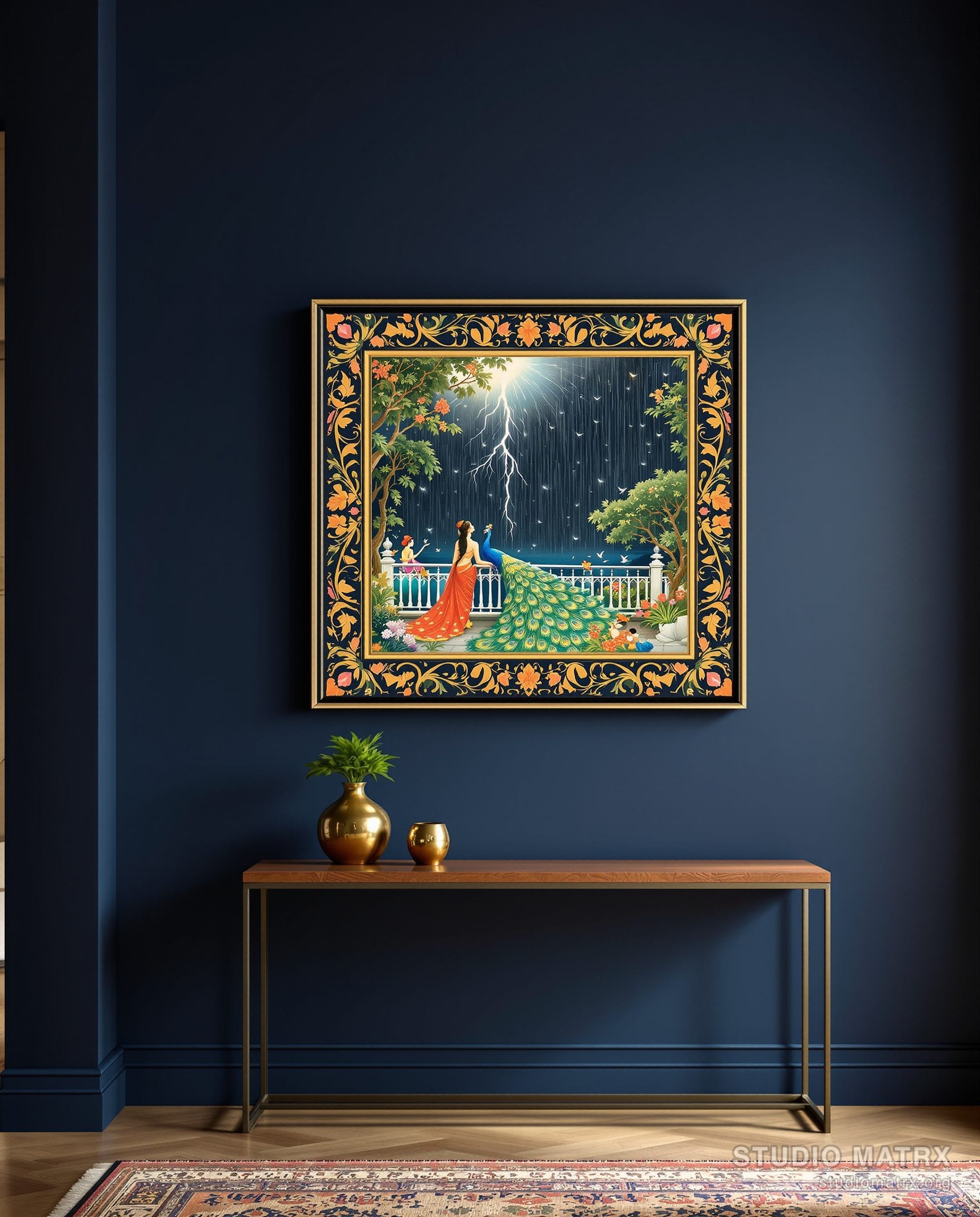 Peacock And Lady Monsoon — Navy Wall