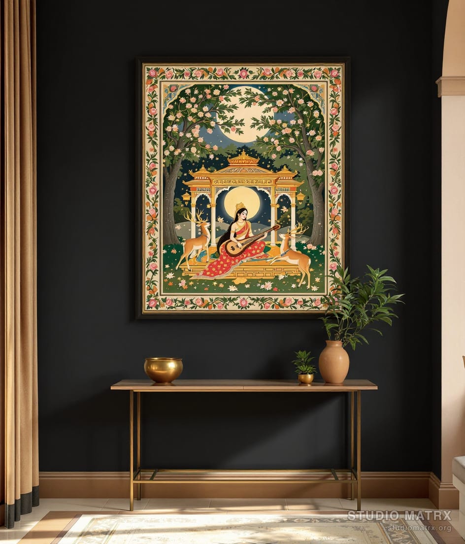 Ragamala Ragini With Veena — Charcoal Wall