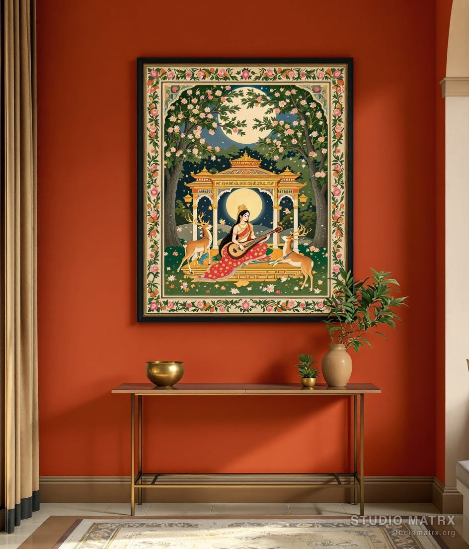 Ragamala Ragini With Veena — Terracotta Wall