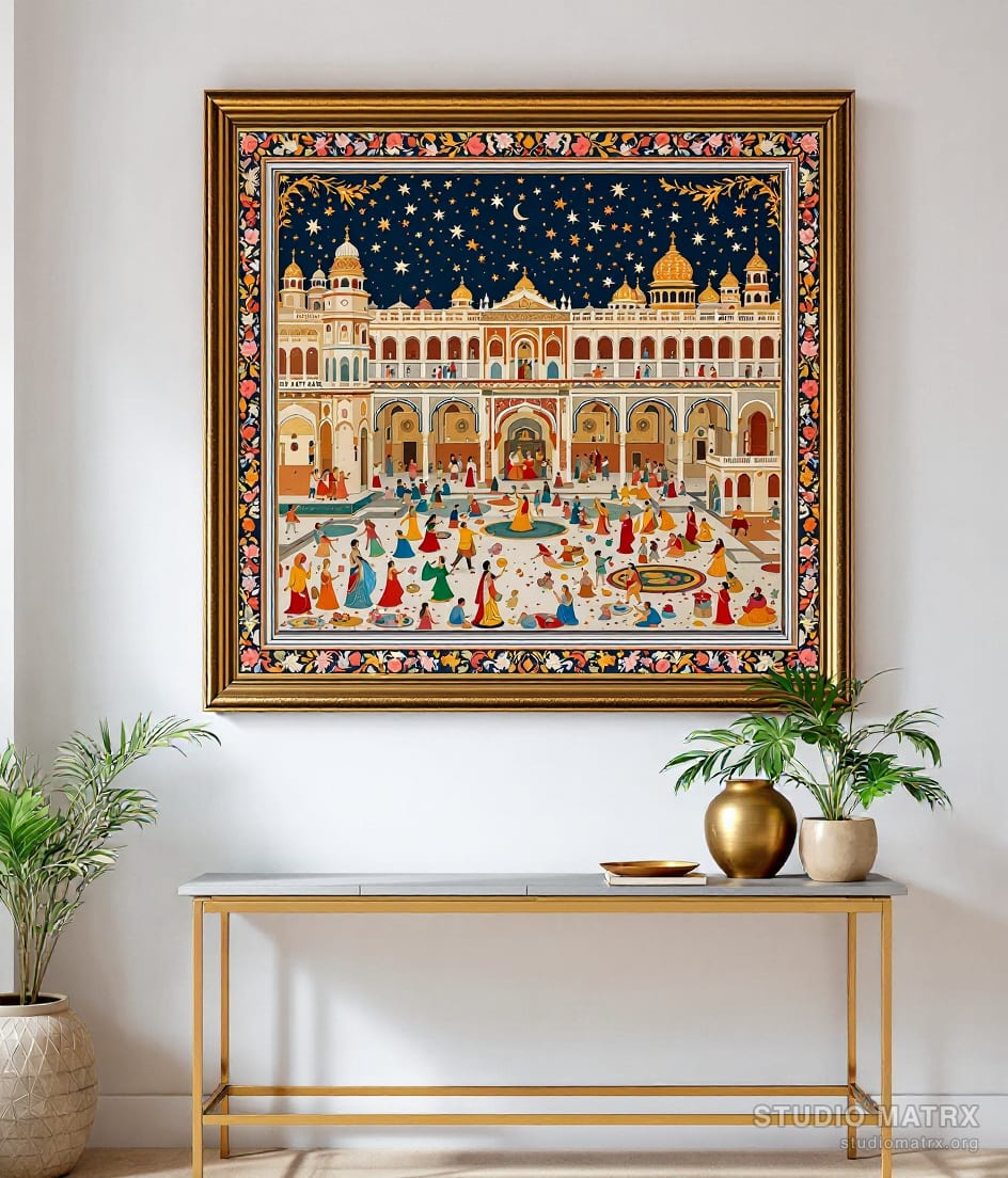 Rajasthani Holi Festival — Warm White Wall