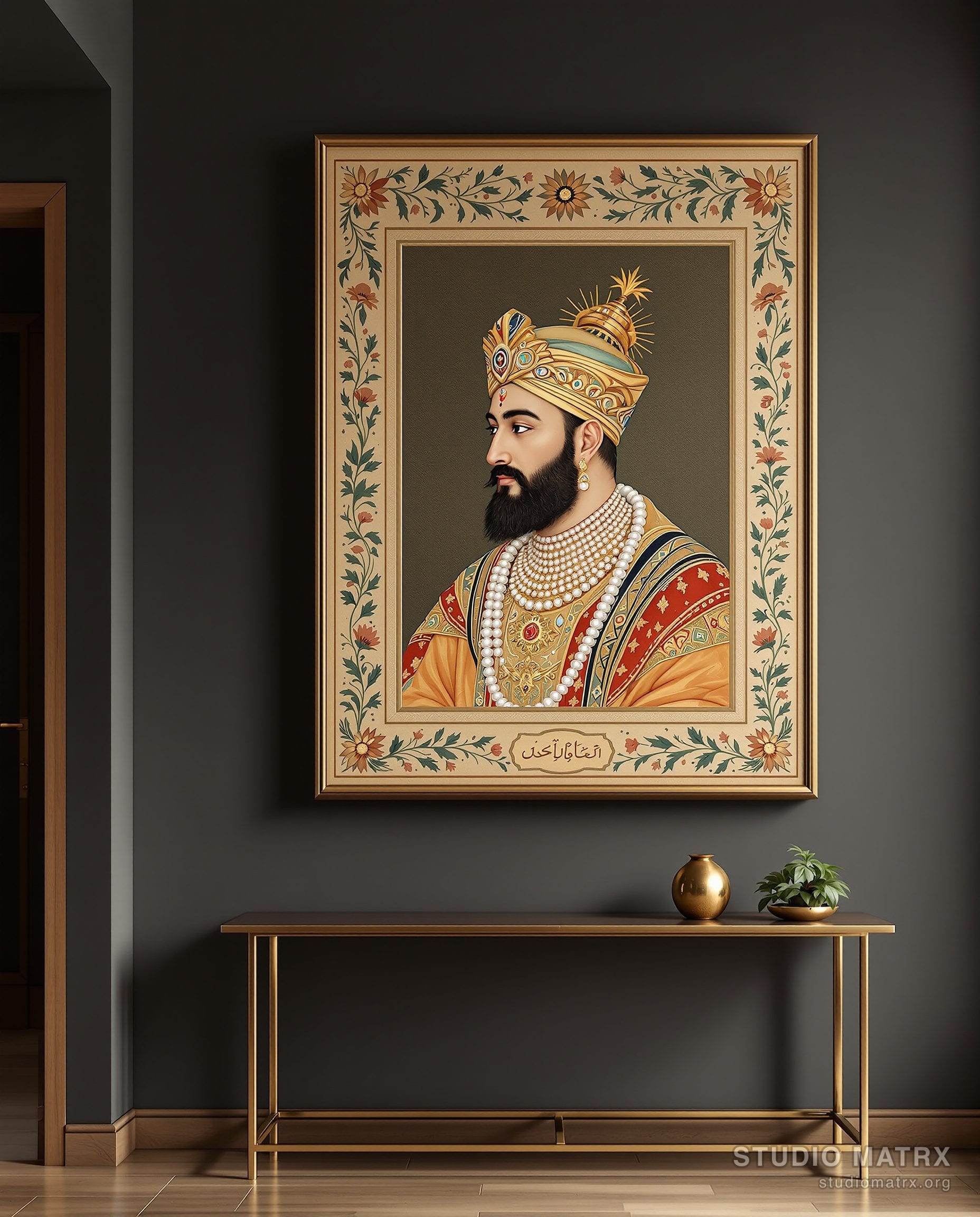 Shah Jahan Royal Portrait — Charcoal Wall