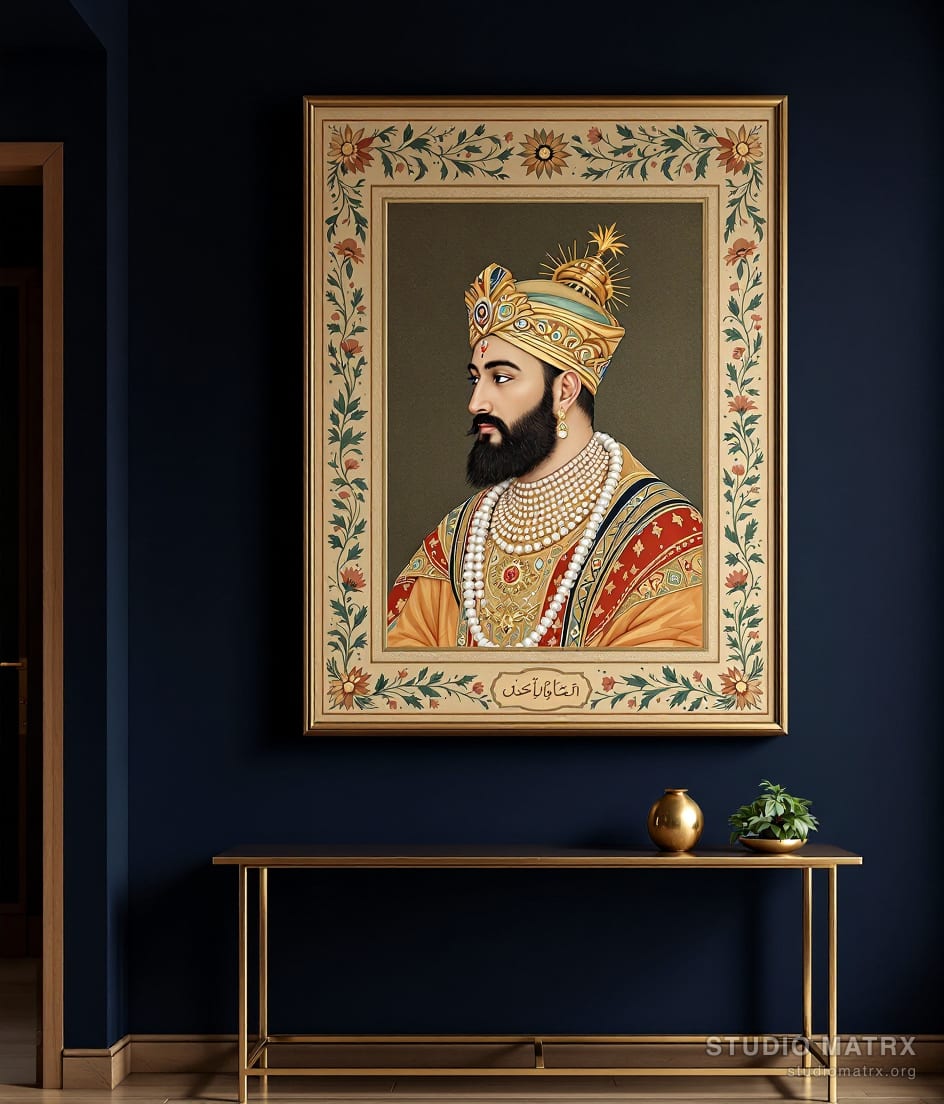 Shah Jahan Royal Portrait — Navy Wall