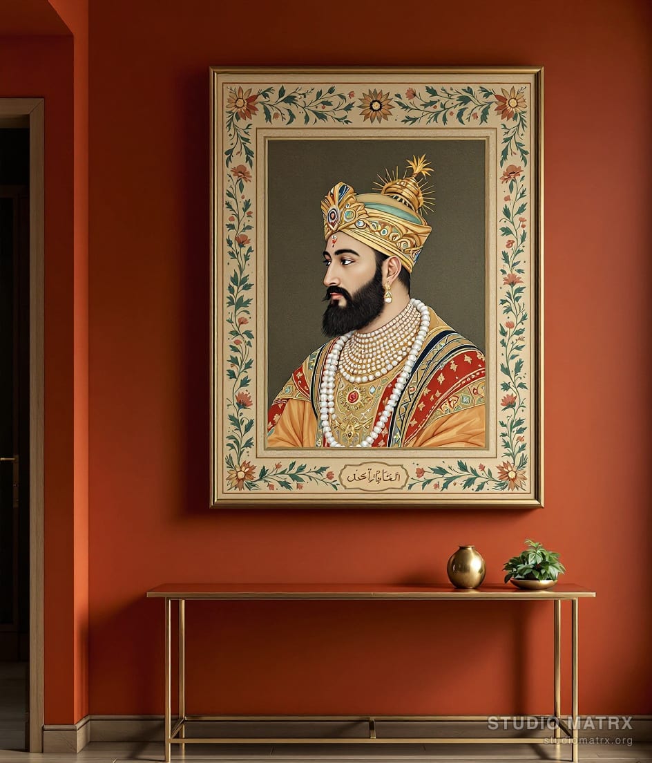 Shah Jahan Royal Portrait — Terracotta Wall