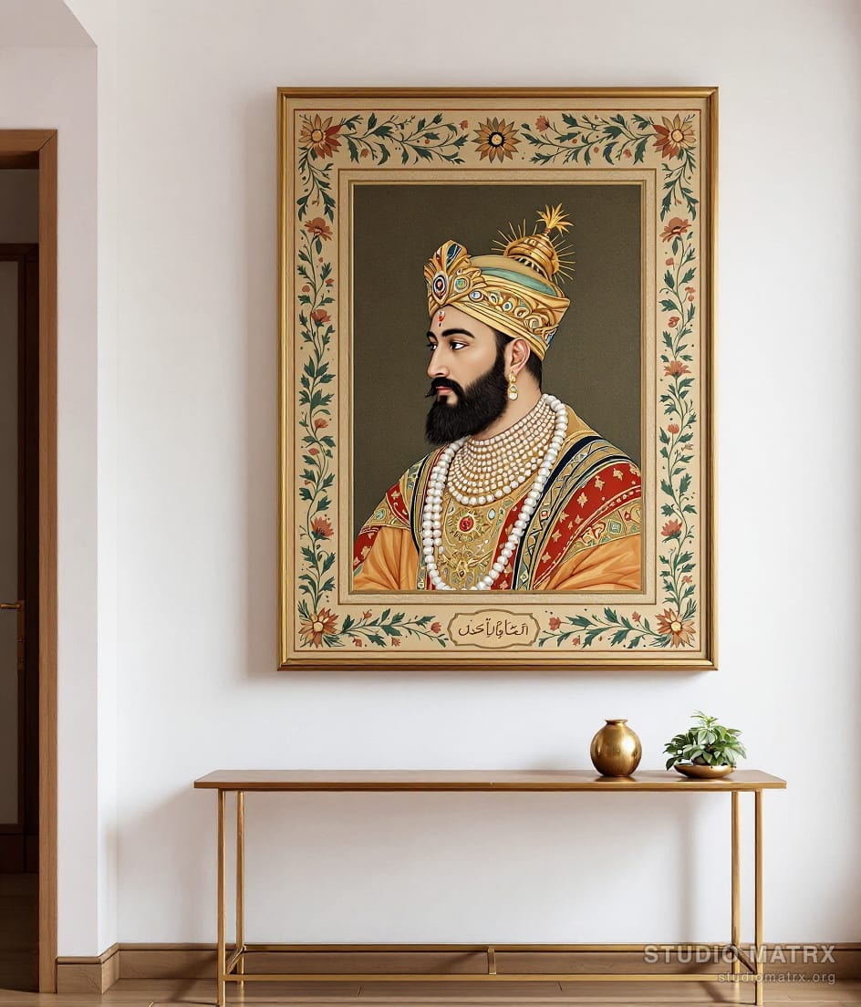 Shah Jahan Royal Portrait — Warm White Wall