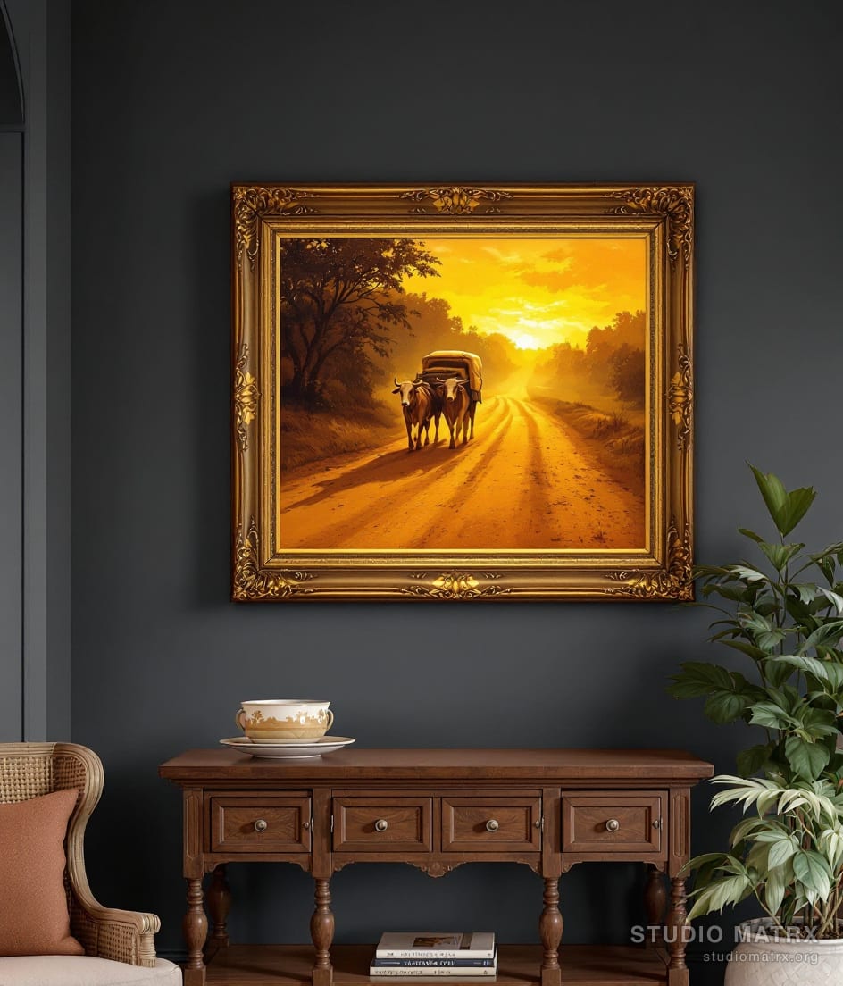 Bullock Cart at Dusk — Charcoal Wall