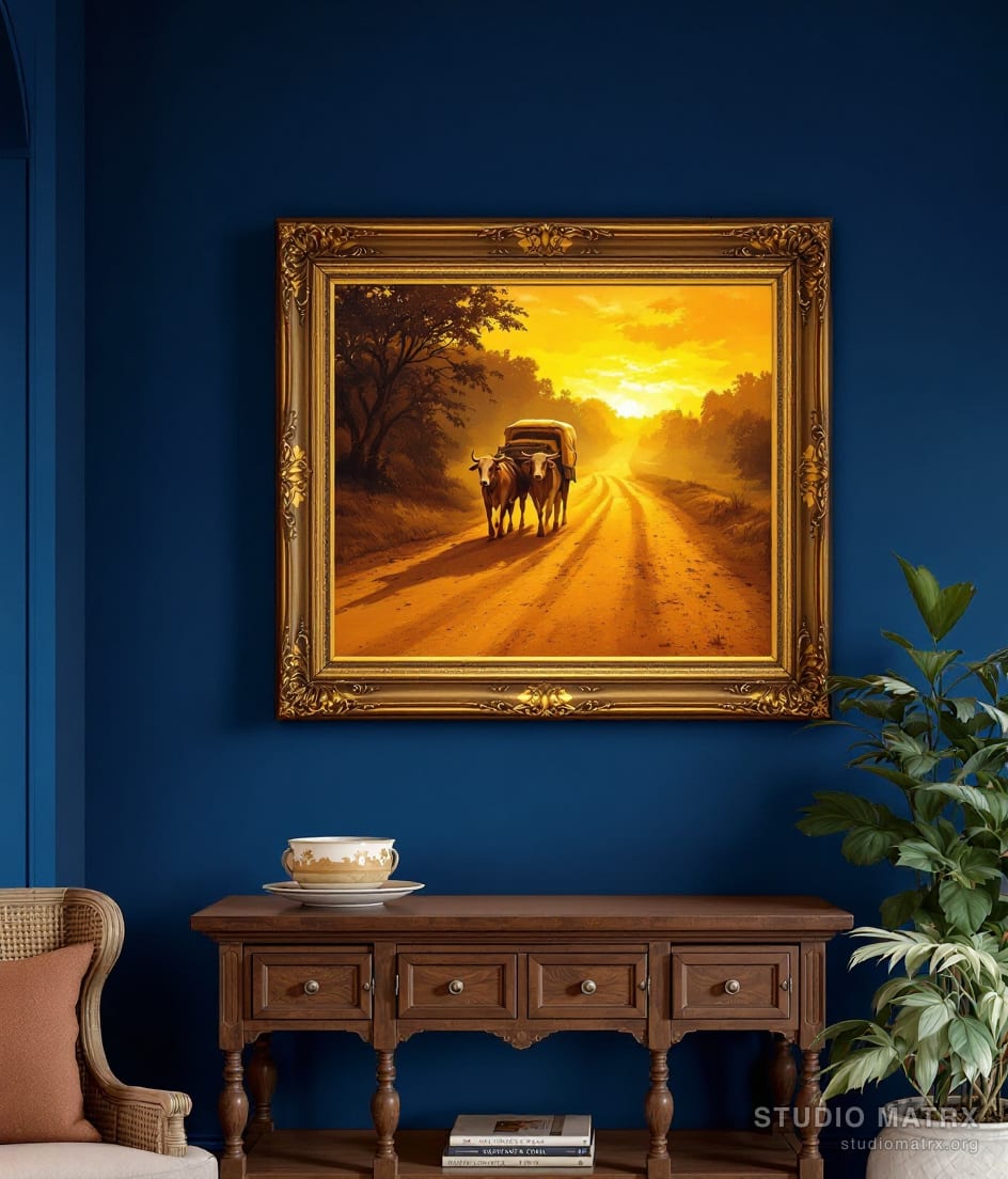 Bullock Cart at Dusk — Navy Wall
