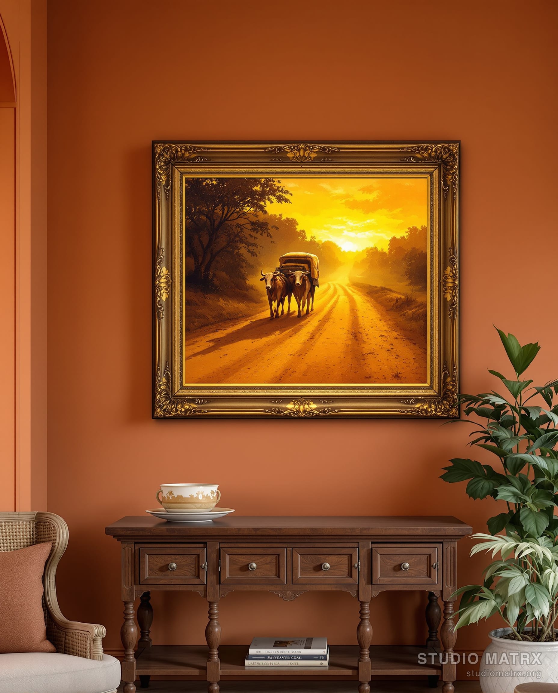 Bullock Cart at Dusk — Terracotta Wall