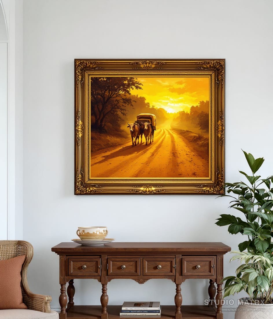Bullock Cart at Dusk — Warm White Wall