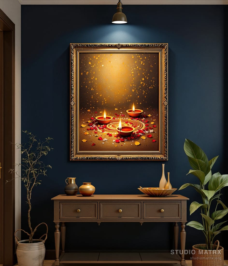 Festive Diyas and Flowers — Navy Wall