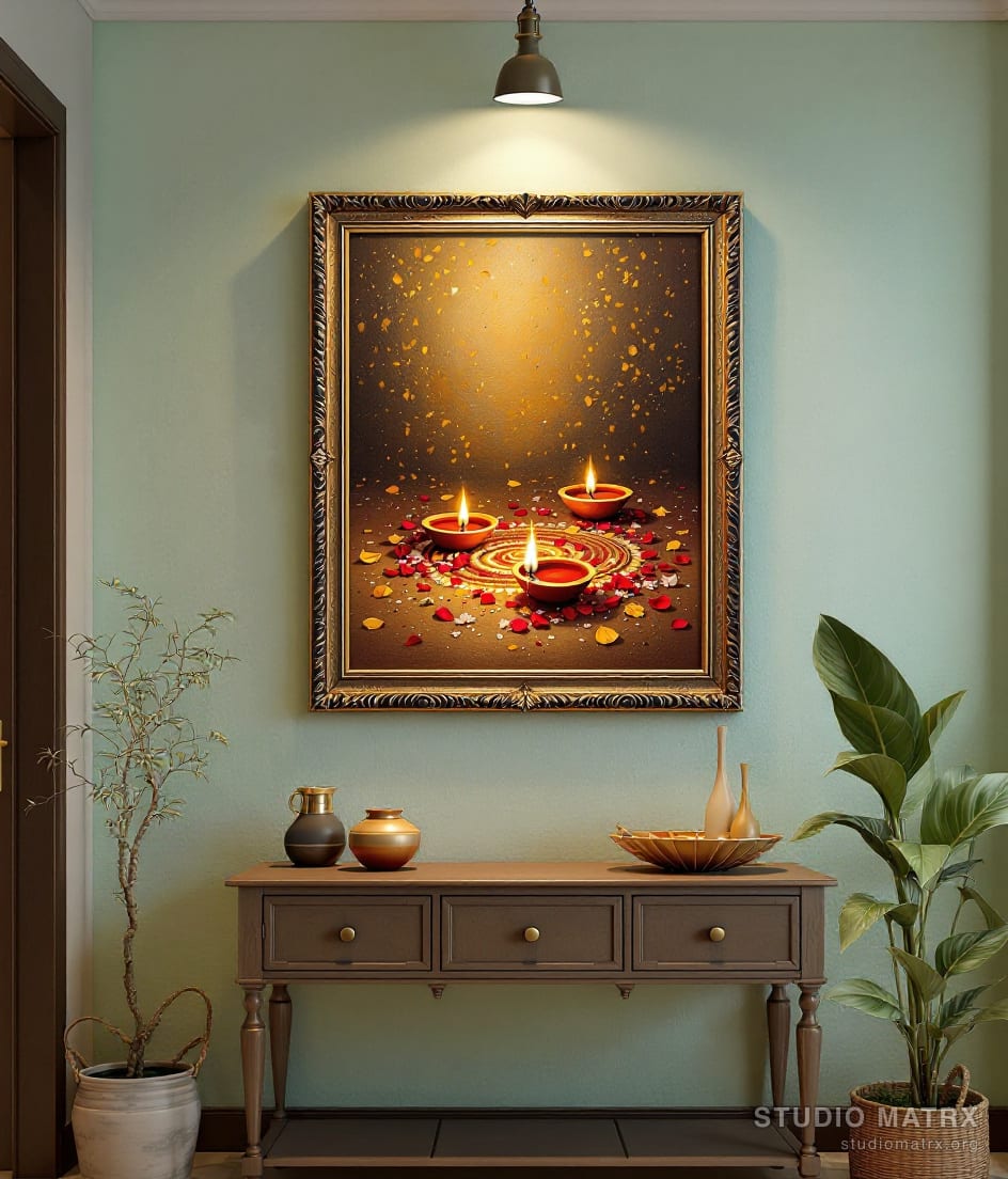 Festive Diyas and Flowers — Sage Wall