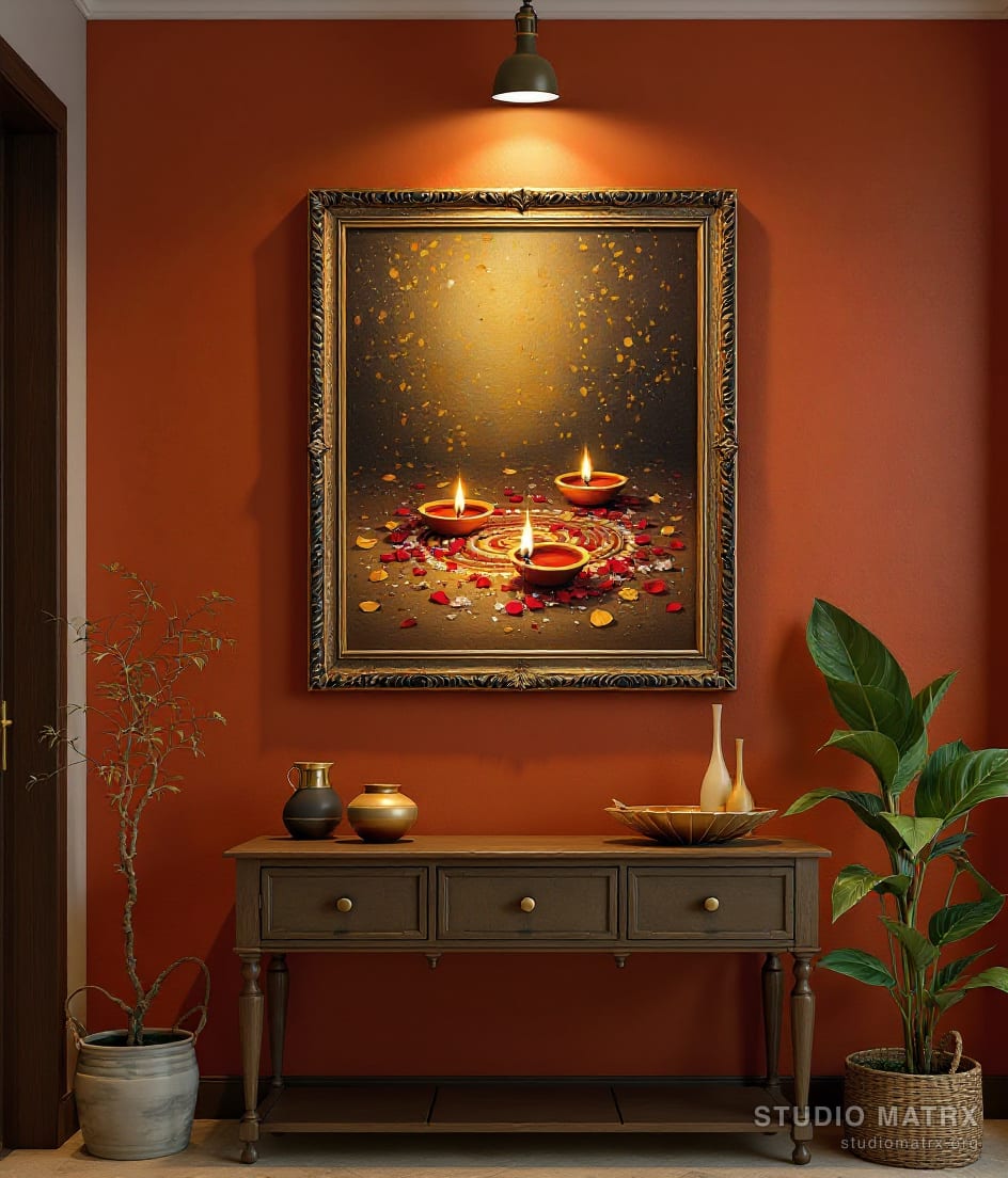 Festive Diyas and Flowers — Terracotta Wall