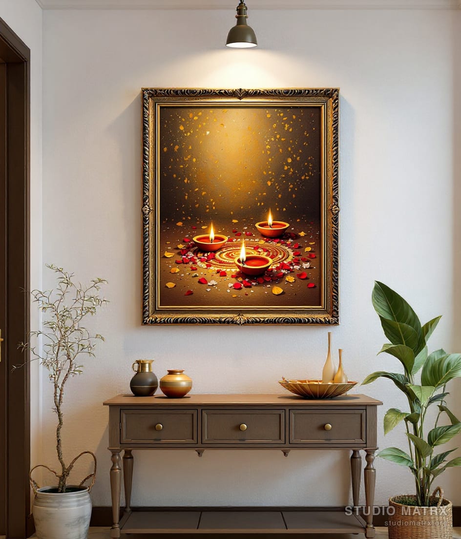 Festive Diyas and Flowers — Warm White Wall