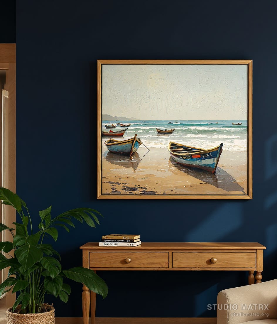 Goa Coast Fishing Boats — Navy Wall