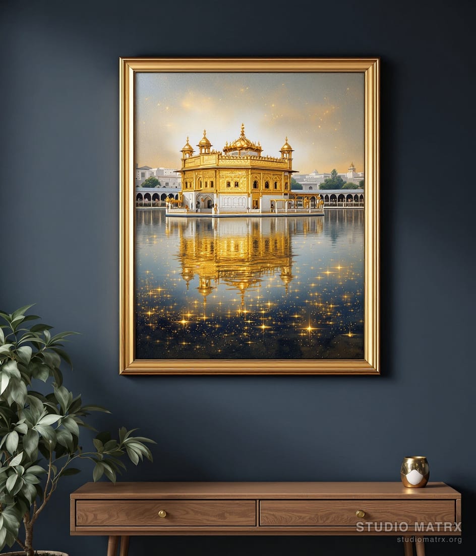 Golden Temple Reflections — Charcoal Wall