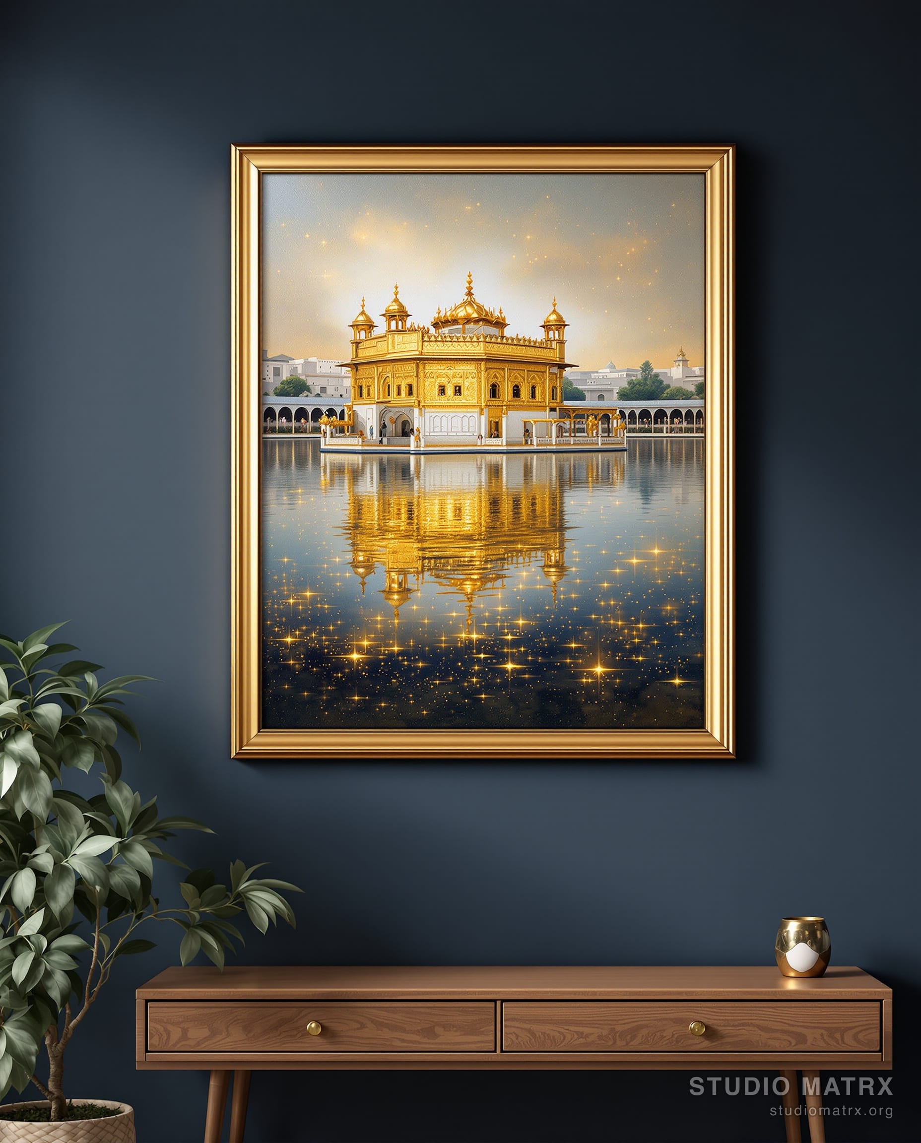 Golden Temple Reflections — Navy Wall