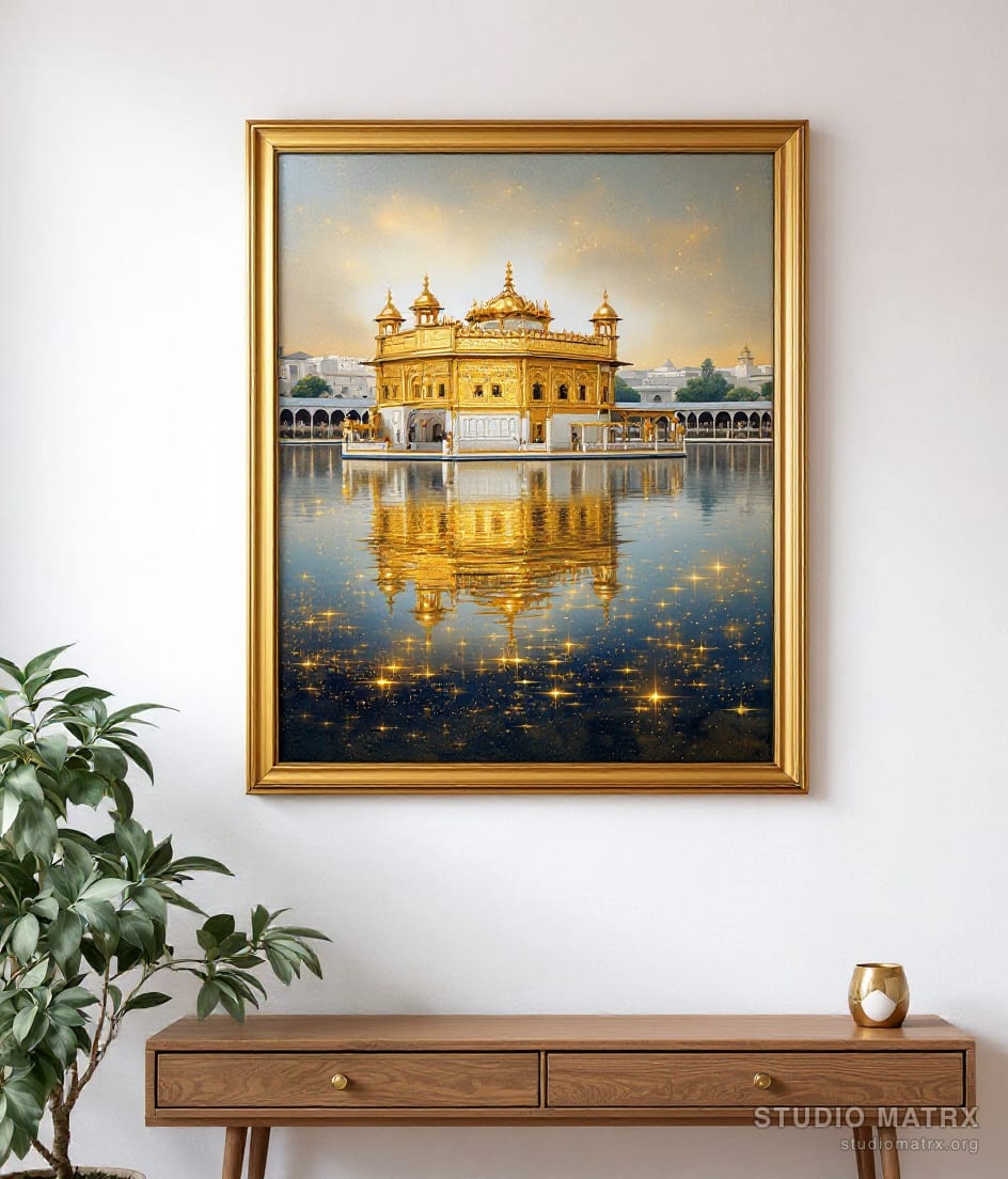 Golden Temple Reflections — Warm White Wall