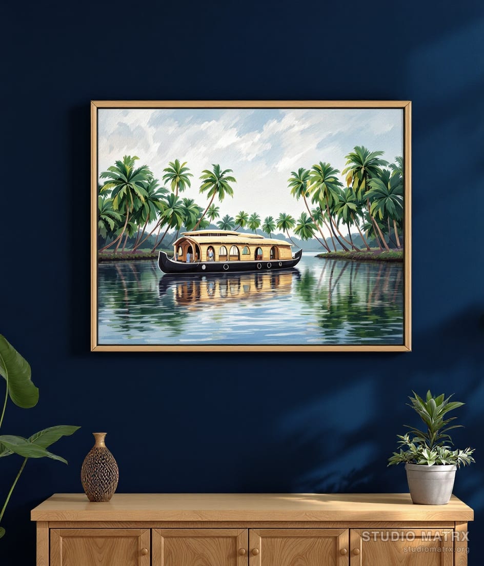 Kerala Backwaters Houseboat — Navy Wall