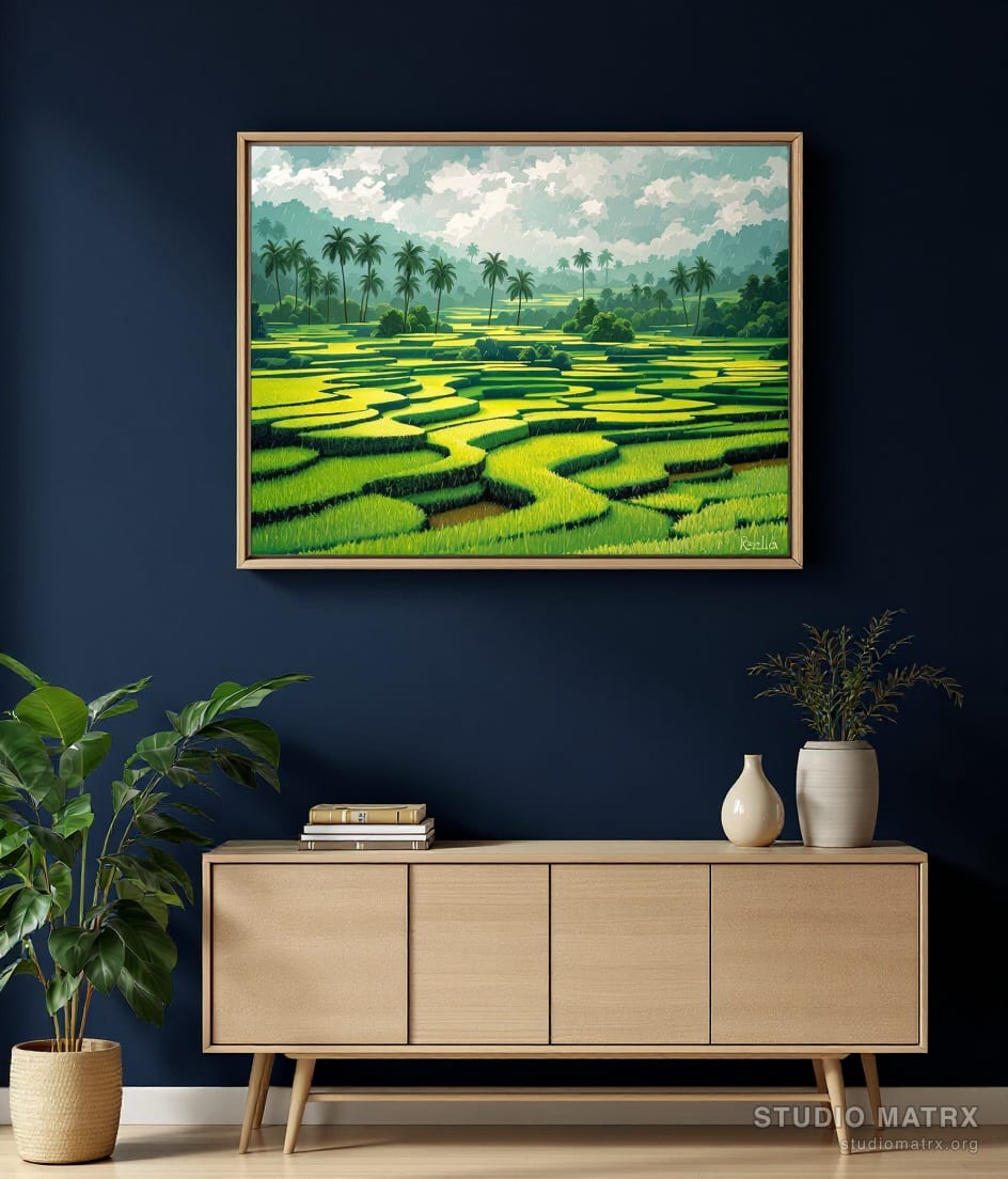 Monsoon Paddy Fields, Kerala — Navy Wall