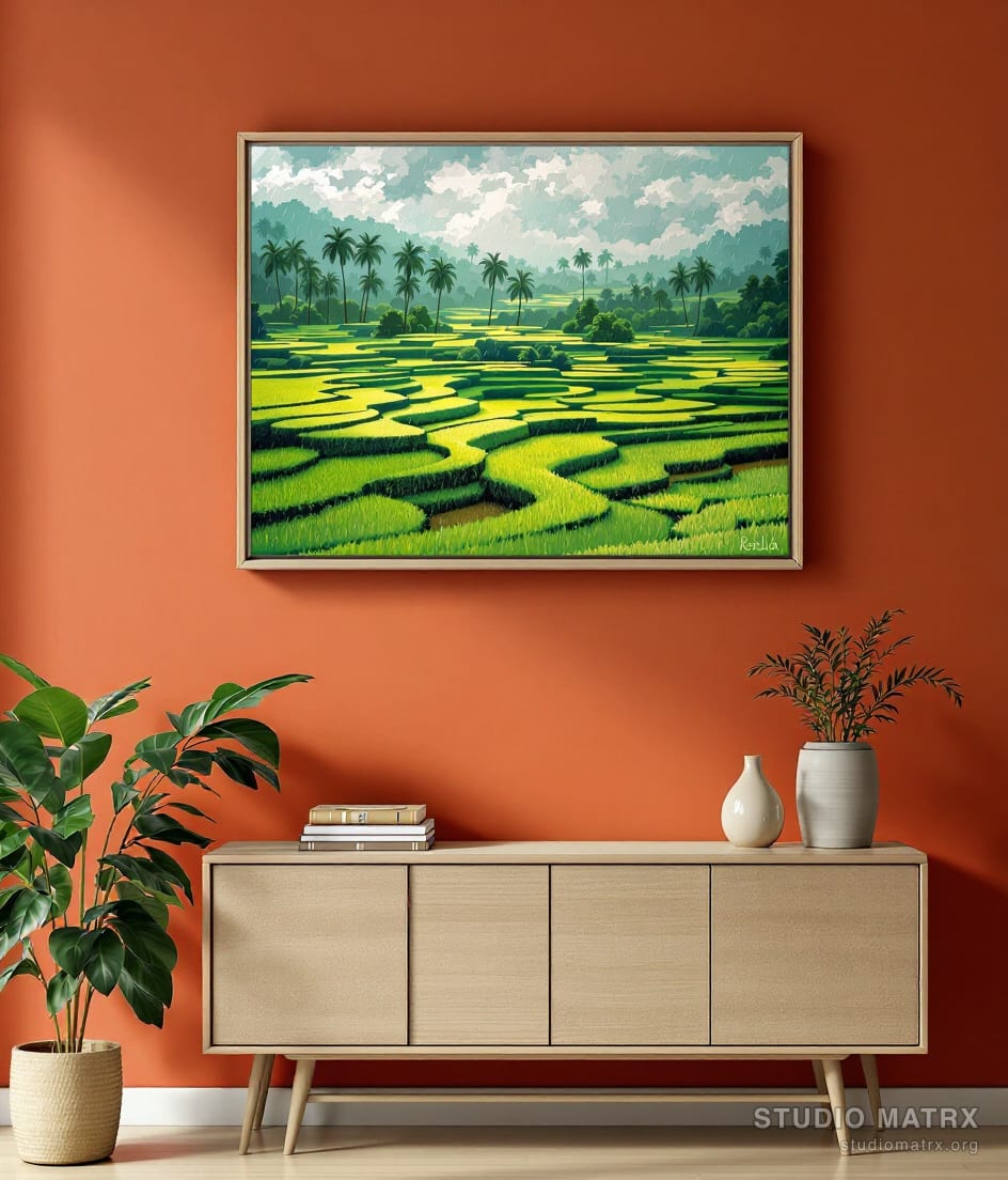 Monsoon Paddy Fields, Kerala — Terracotta Wall