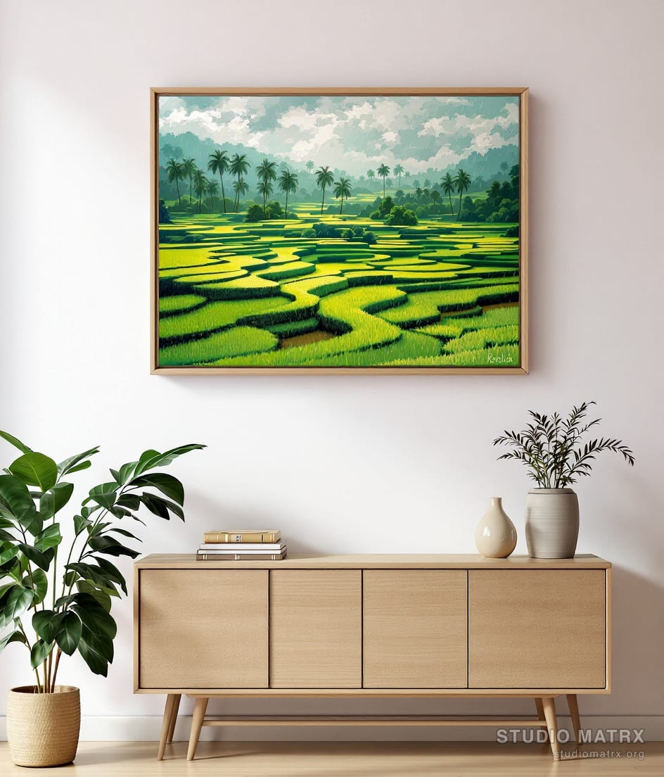 Monsoon Paddy Fields, Kerala — Warm White Wall