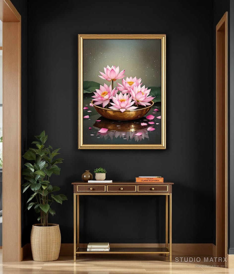 Lotus in a Copper Urli — Charcoal Wall