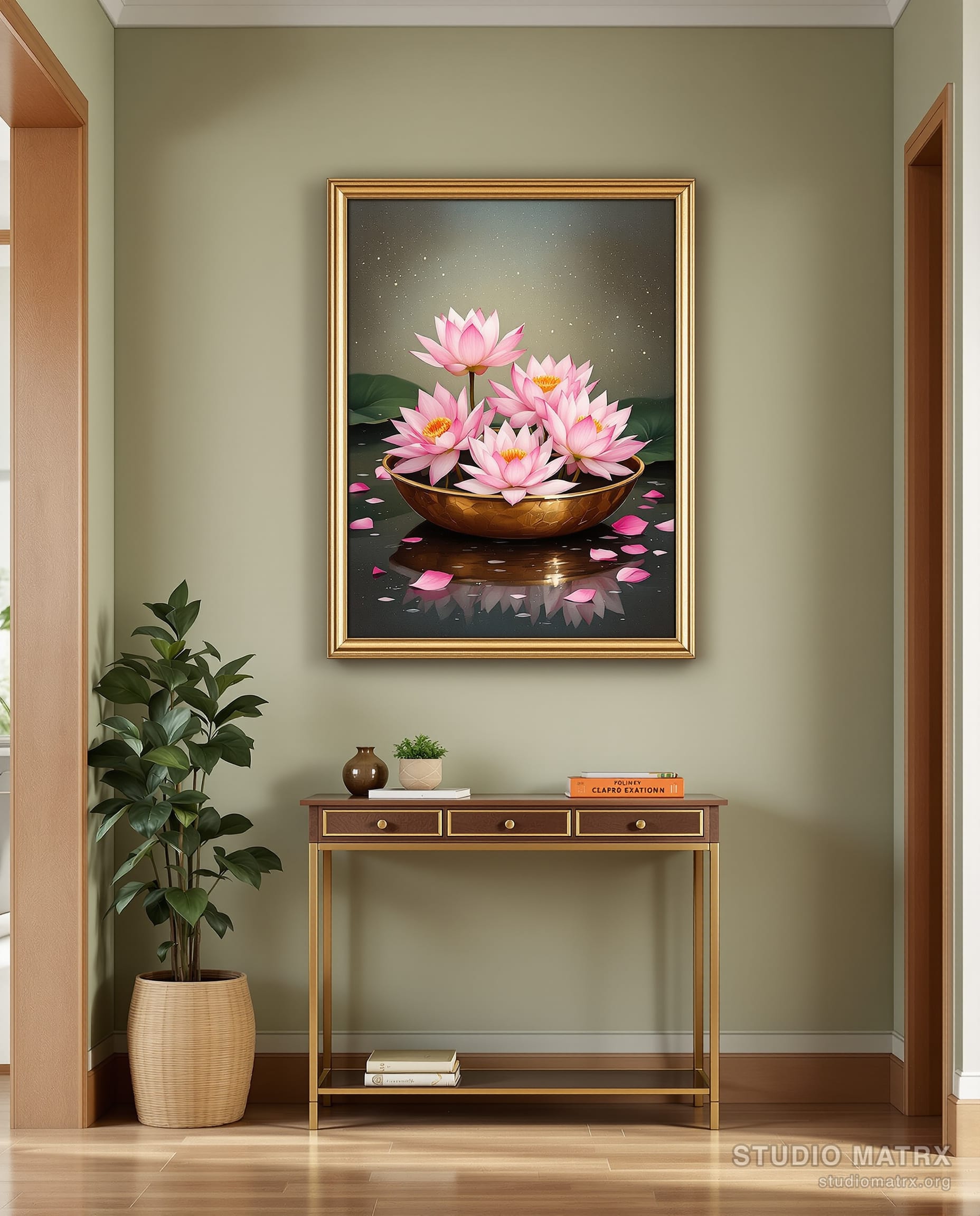 Lotus in a Copper Urli — Sage Wall