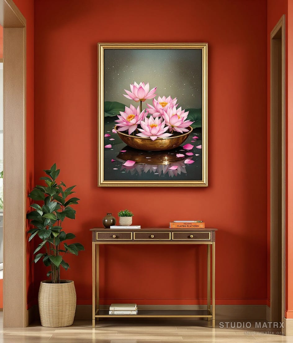 Lotus in a Copper Urli — Terracotta Wall