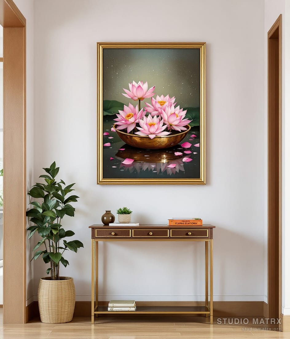Lotus in a Copper Urli — Warm White Wall
