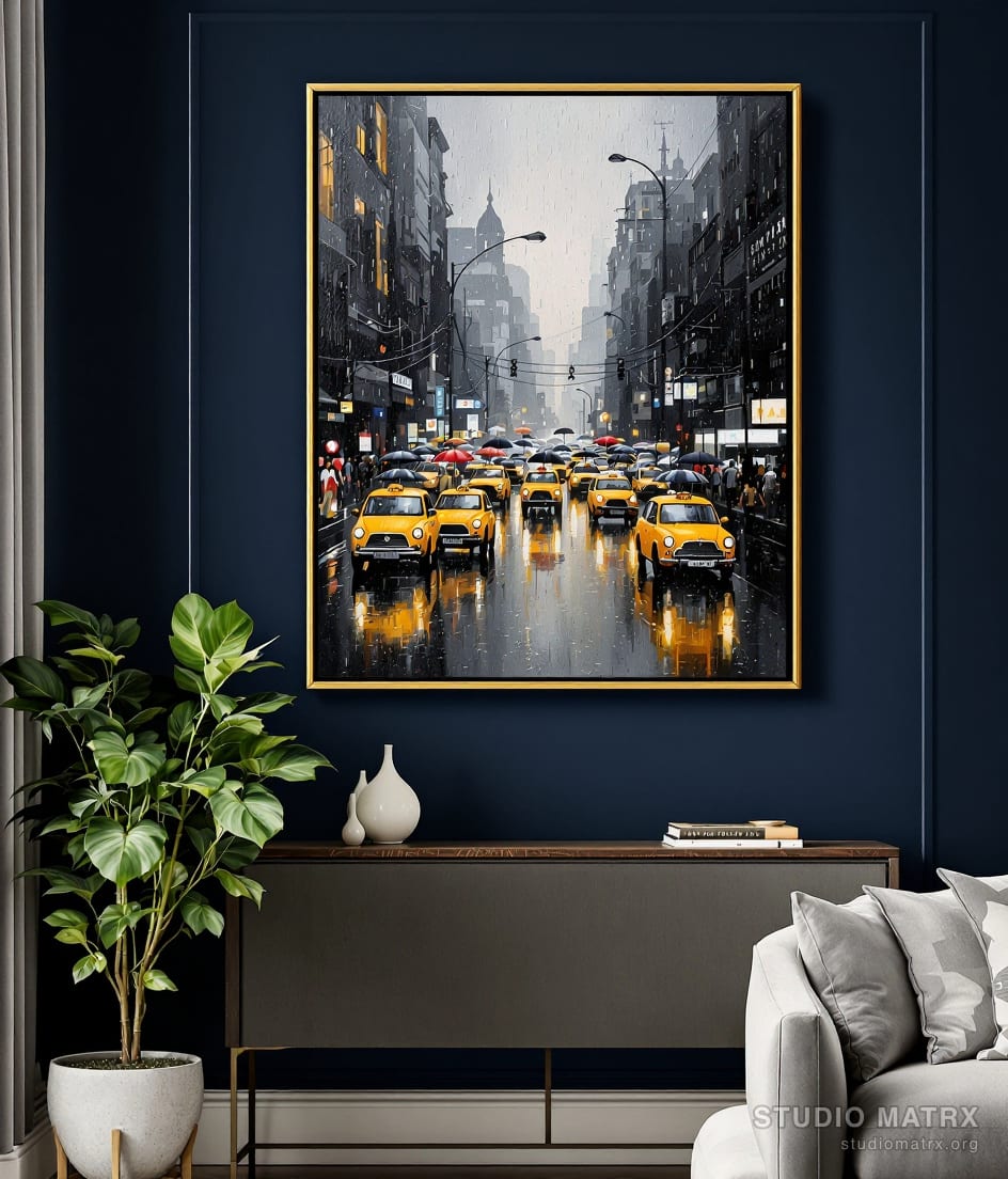 Mumbai Rain-Soaked Street — Navy Wall