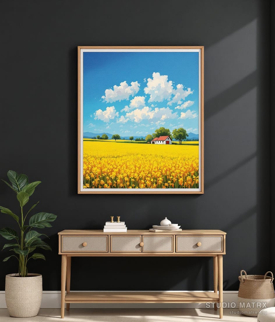 Mustard Fields of Punjab — Charcoal Wall