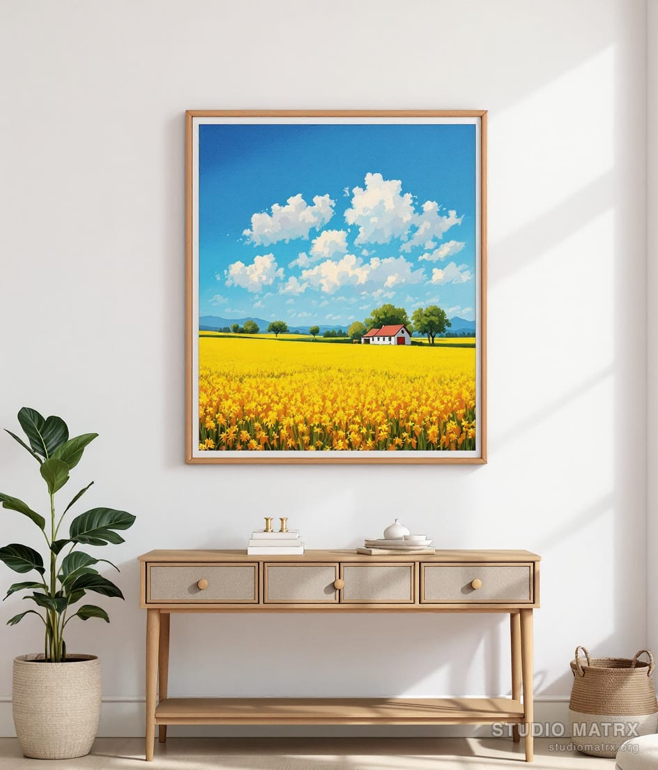Mustard Fields of Punjab — Warm White Wall