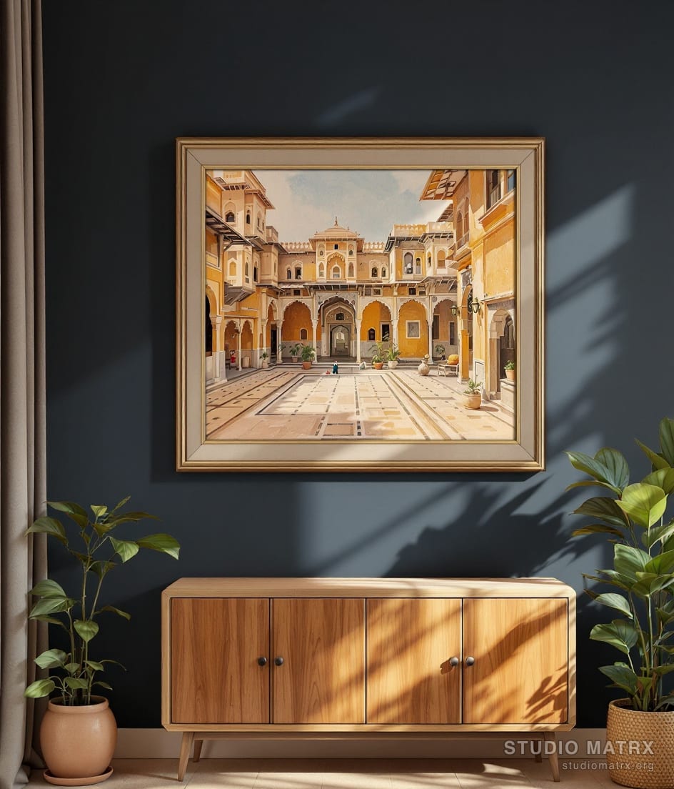 Rajasthani Haveli Courtyard — Charcoal Wall