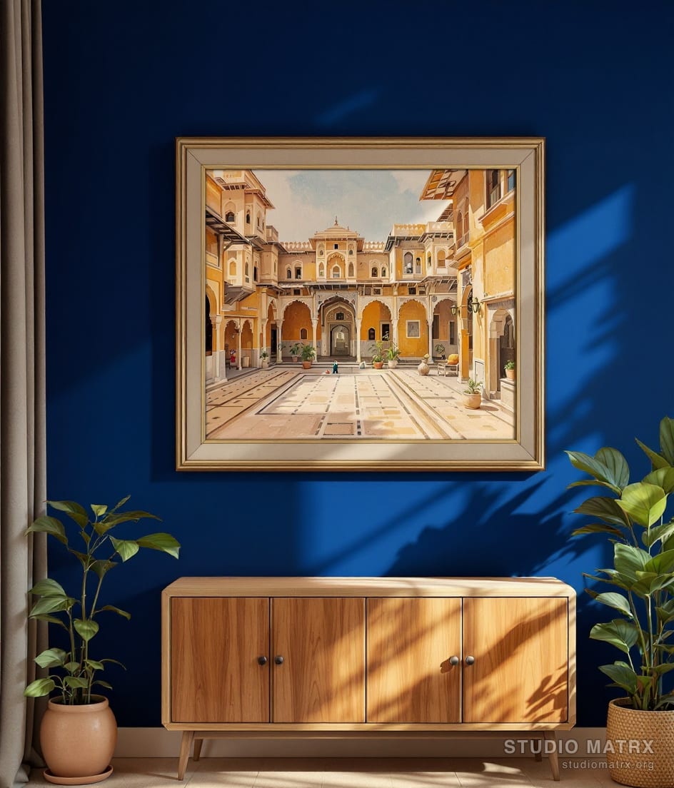 Rajasthani Haveli Courtyard — Navy Wall