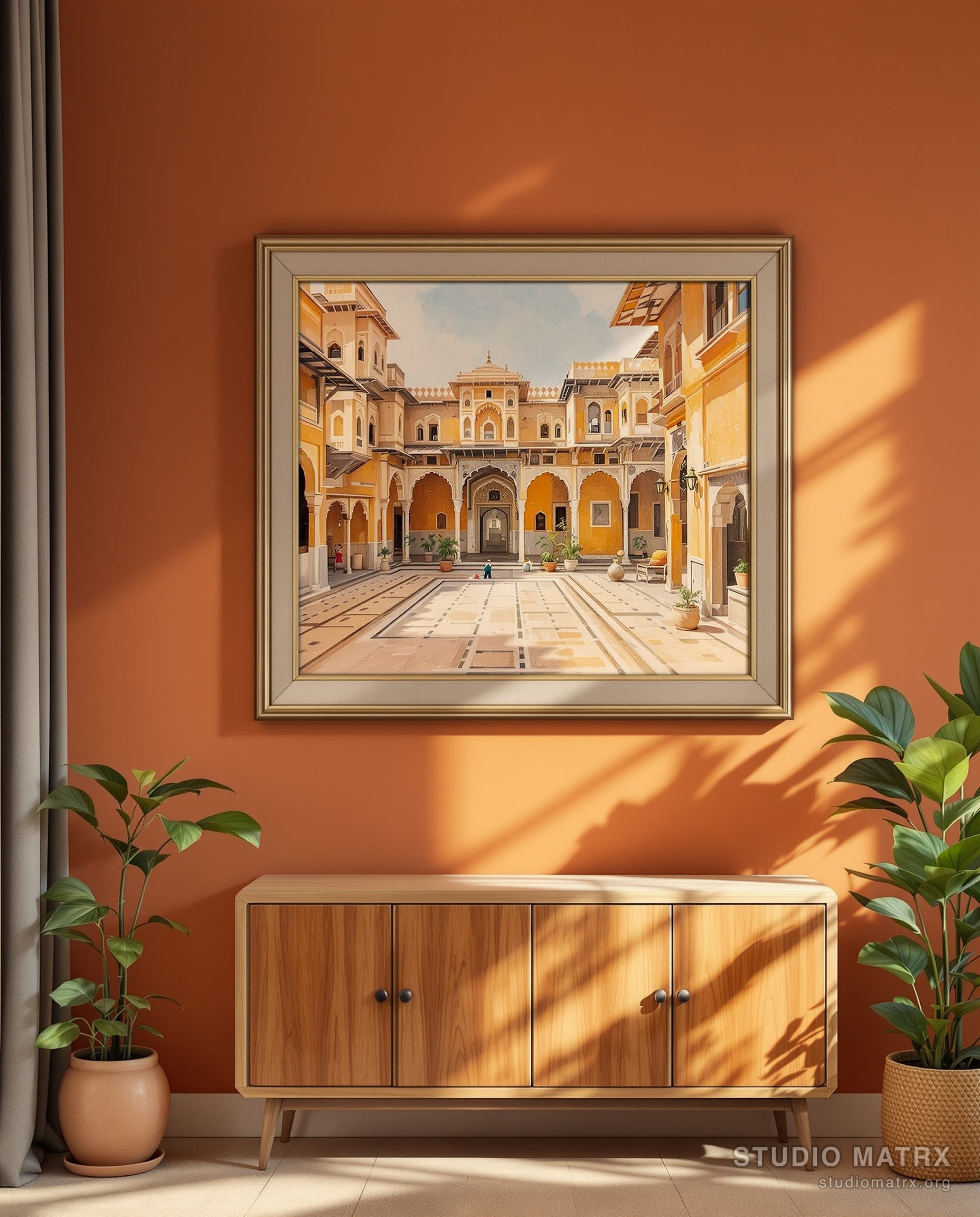 Rajasthani Haveli Courtyard — Terracotta Wall